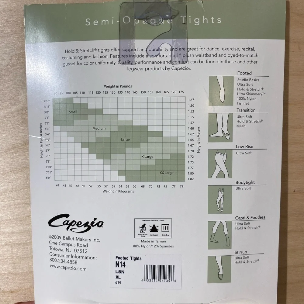 Capezio Hold & Stretch Footed Tights XL (MX)